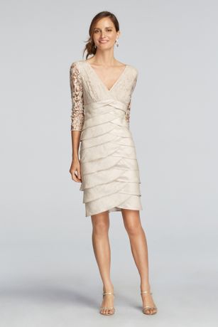 3/4 Illusion Sleeve Lace Dress with Tiered Skirt