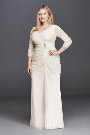 3/4 Illusion Sleeve Wedding Dress with Ruching