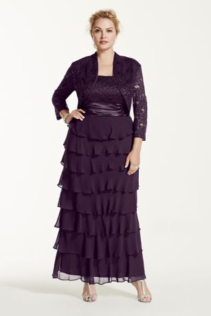 3/4 Sleeve Lace Jacket Dress with Tiered Skirt