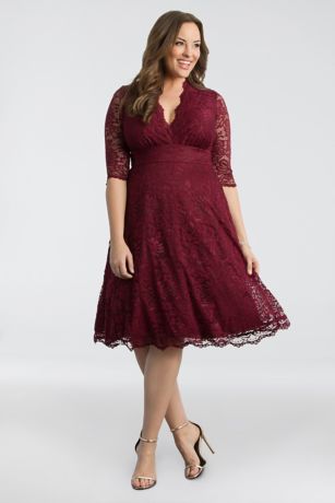 3/4 Sleeved Soft A-Line Lace Plus Size Dress