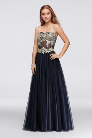 Appliqued Illusion Corset Ball Gown