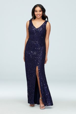 Allover Sequin Plunging V-Neck Knit Sheath Dress