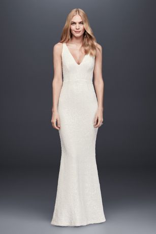 Allover Sequined V-Neck Sheath Gown