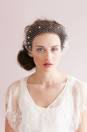 Adorned Pearl Bandeau Birdcage Veil