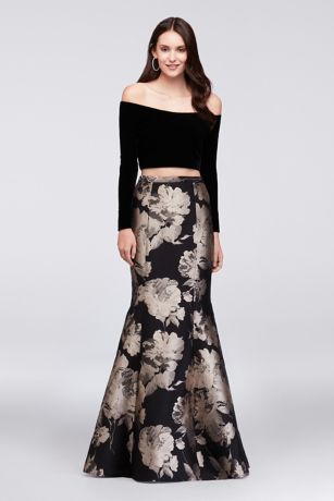 Velvet Crop Top and Brocade Mermaid Skirt Set