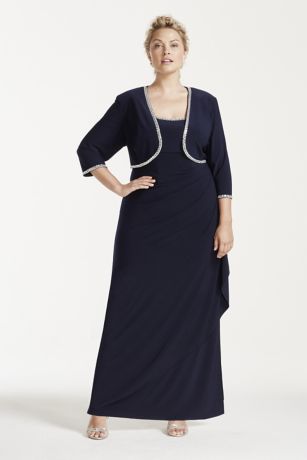 3/4 Sleeve Plus Size Jacket Dress with Beaded Trim