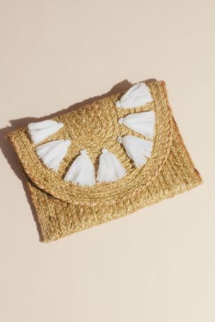 Woven Jute Envelope Clutch with Tassels