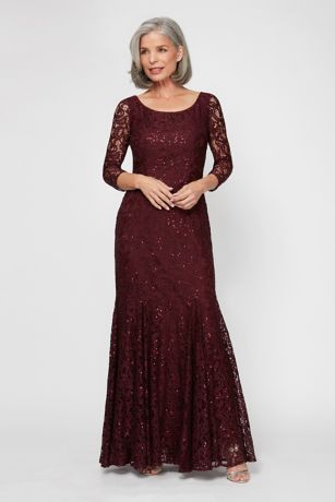 3/4 Sleeve Sequin Lace Scoopneck Mermaid Dress