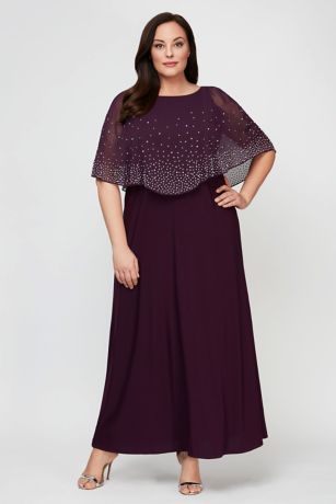 A-Line Plus Size Dress with Beaded Chiffon Overlay