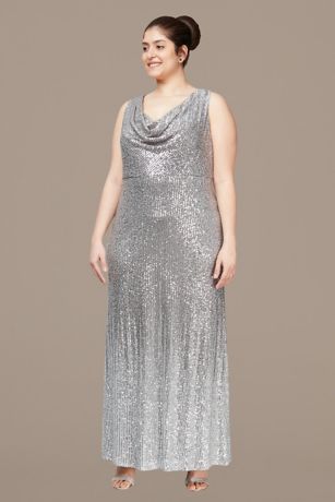 Allover Sequin Cowl Neck Plus Size Sheath Gown