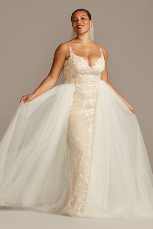 As Is Plus Size Wedding Dress with Tulle Overskirt