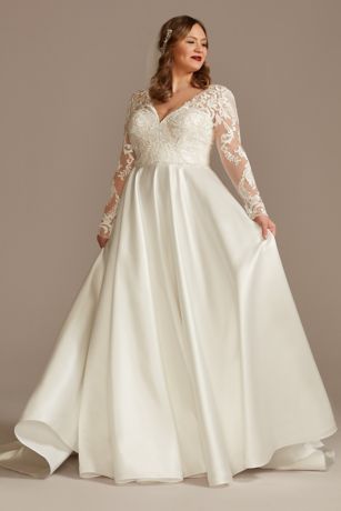 As Is Long Sleeve Satin Plus Size Wedding Dress