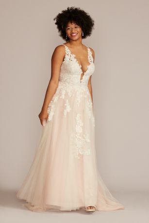 As Is Illusion Plunge Lace Plus Size Wedding Gown