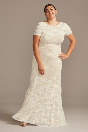 As Is Low Back Plus Size Lace Wedding Dress