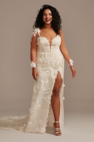 As Is 3D Floral Plus Wedding Dress with High Slit