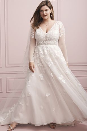 As Is Long Sleeve Plunging Plus Size Wedding Dress