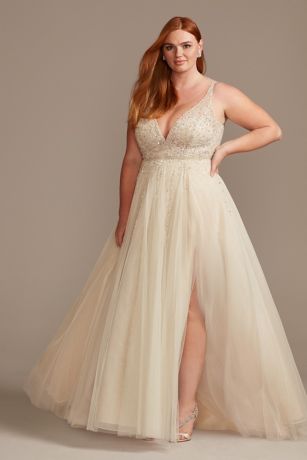 As Is Beaded Plunging-V Plus Size Wedding Dress