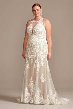 As Is Illusion Keyhole Plus Size Wedding Dress