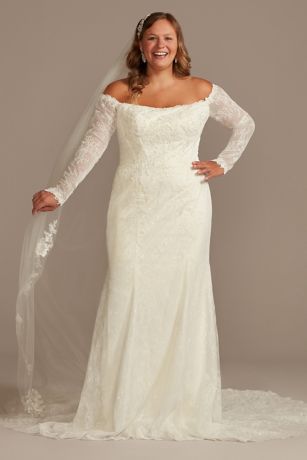 As Is Off Shoulder Sequin Lace Plus Wedding Dress