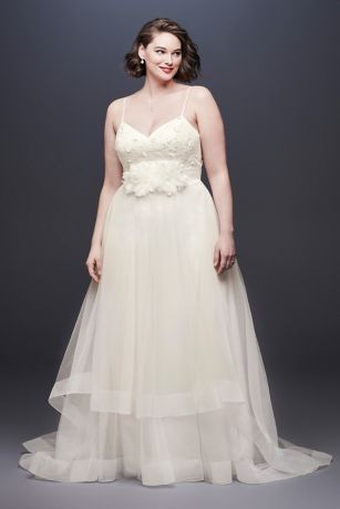 As Is Floral Bodice Tulle Plus Size Wedding Dress