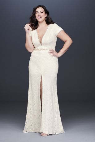 As Is Lace Wedding Dress with Deep Mesh Neckline