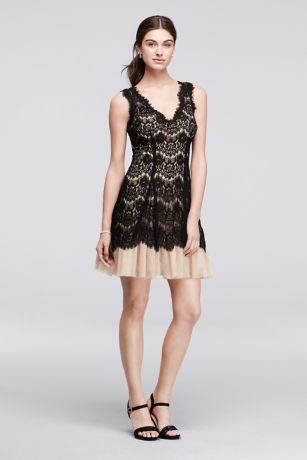 Allover Lace Dress with Short Tulle Skirt