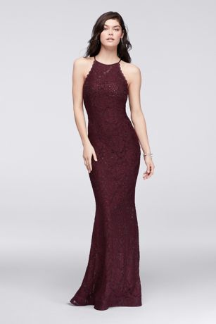 Allover Lace Halter Dress with Crystal Beading