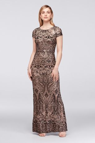 Allover Sequin-Embellished Mesh Column Gown