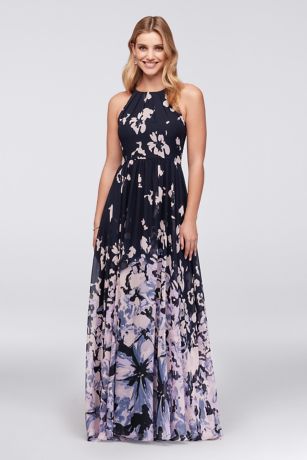 Abstract Floral Chiffon Tie-Back Gown