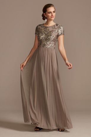 A-Line Dress with Floral Sequin Bodice