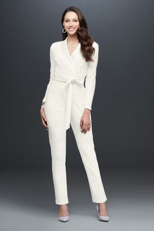 Wrap-Front Tuxedo Jumpsuit with Satin Sash