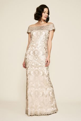 Virgo Sequin Embroidered Off-the-Shoulder Gown