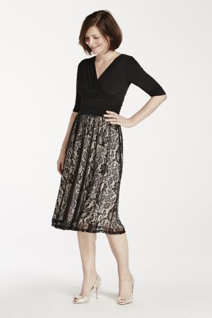 3/4 Sleeve Jersey Dress with Floral Lace Skirt