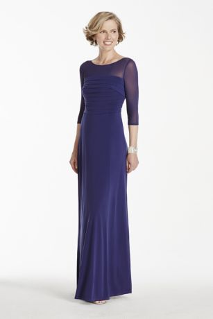 3/4 Sleeve Jersey Dress with Illusion Neckline