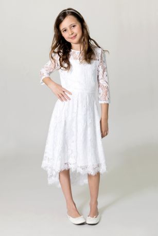 3/4 Sleeve Lace Illusion Neck Flower Girl Dress