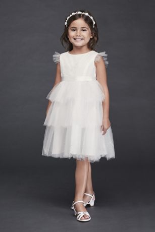 As Is Flutter Sleeve Spark Tulle Flower Girl Dress