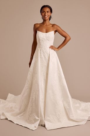 Appliqued Satin Wedding Dress with Overskirt