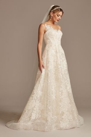 Applique Wedding Dress with Crystal Button Back