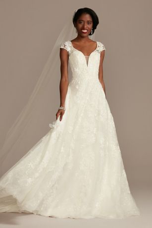 As Is Cap Sleeve 3D Floral Lace Plus Wedding Dress