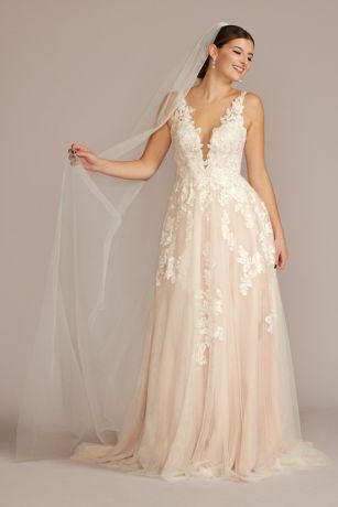 As Is Illusion Plunge V-Neck Lace Wedding Gown