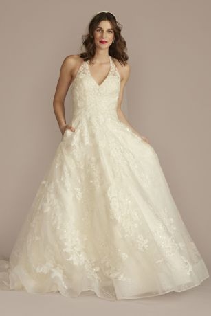 As Is Halter Beaded Lace Ball Gown Wedding Dress