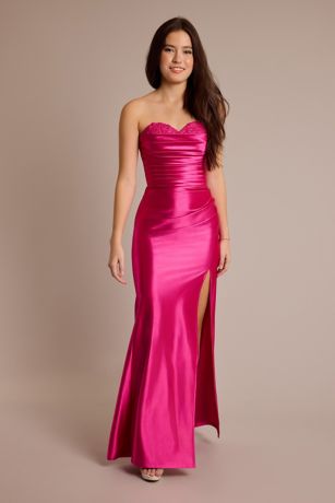 Appliqued Peekaboo Bodice Satin Sheath Dress