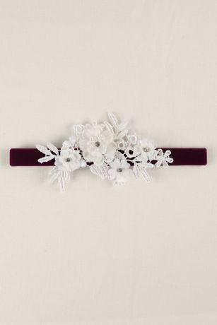 Velvet Elastic Garter with Ivory Applique