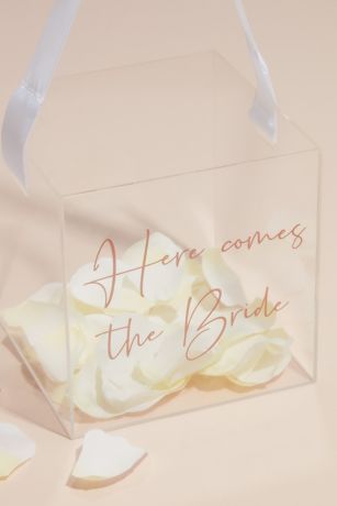 Acrylic Here Comes The Bride Basket with Ribbon