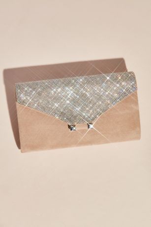 Vegan Suede Clutch with Crystal Embellished Fold