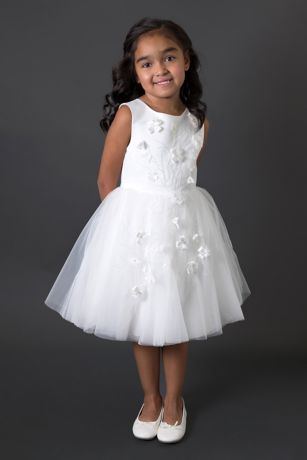 Whimsical Floral Applique Tulle Flower Girl Dress