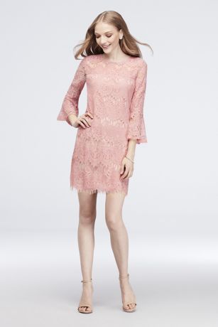 3/4 Bell Sleeve Shift Dress with Scalloped Hemline