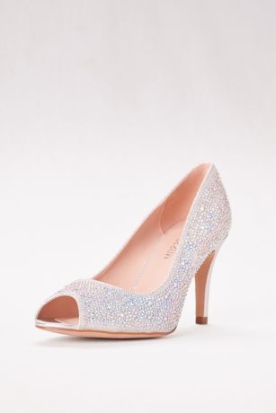 Allover Crystal Embellished Peep Toe Pumps