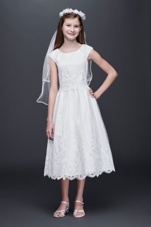 Appliqued Satin Communion Dress with Beaded Trim