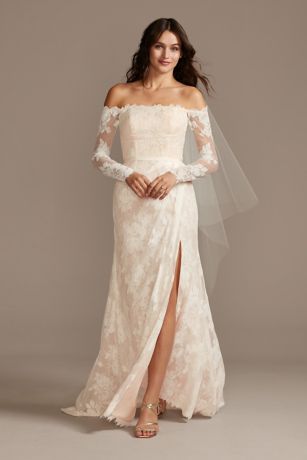 As Is Large Floral Lace Long Sleeve Wedding Dress